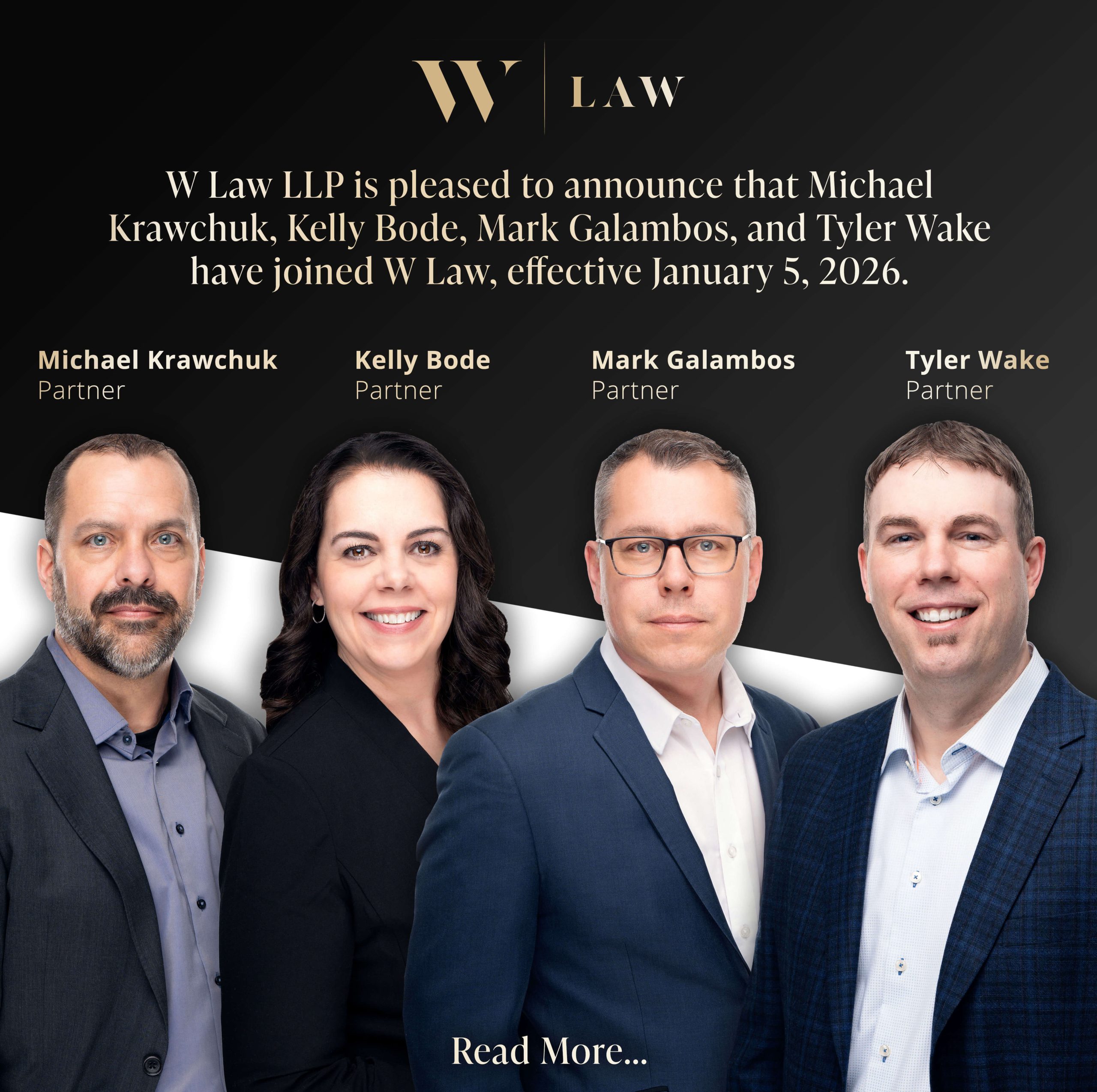 W Law LLP Welcomes Michael Krawchuk, Kelly Bode, Mark Galambos, and Tyler Wake